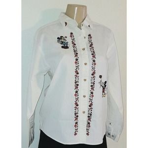 The Disney Store Vtg Woman's Heavily Embroidered Mickey & Minnie Button Up Shirt